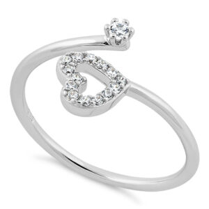 sterling silver adjustable heart cz ring