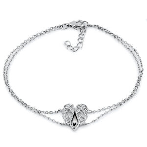sterling silver angel wings with heart bracelet