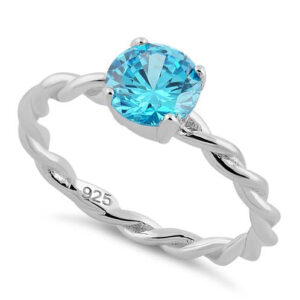 sterling silver aqua twisted band cz ring