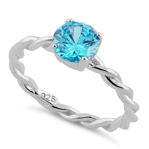 sterling silver aqua twisted band cz ring sterling silver aqua twisted band cz ring
