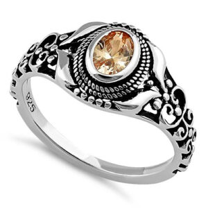 sterling silver austere oval cut champagne cz ring