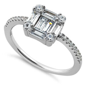 sterling silver baguette straight & round clear cz ring