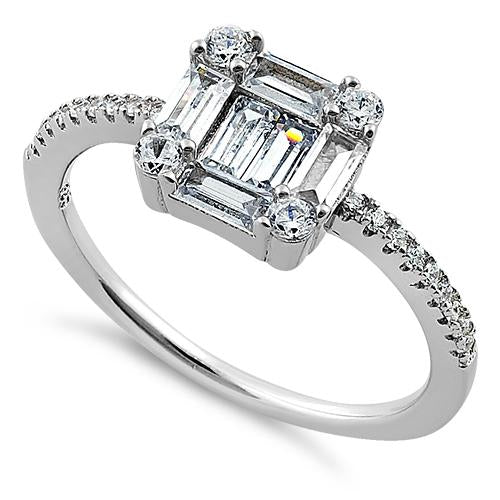 sterling silver baguette straight & round clear cz ring sterling silver baguette straight & round clear cz ring
