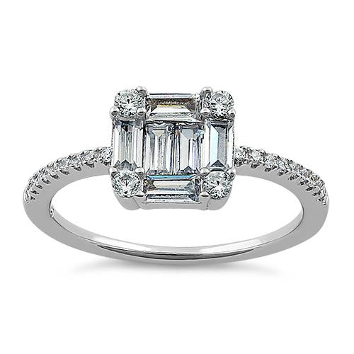 sterling silver baguette straight & round clear cz ring sterling silver baguette straight & round clear cz ring