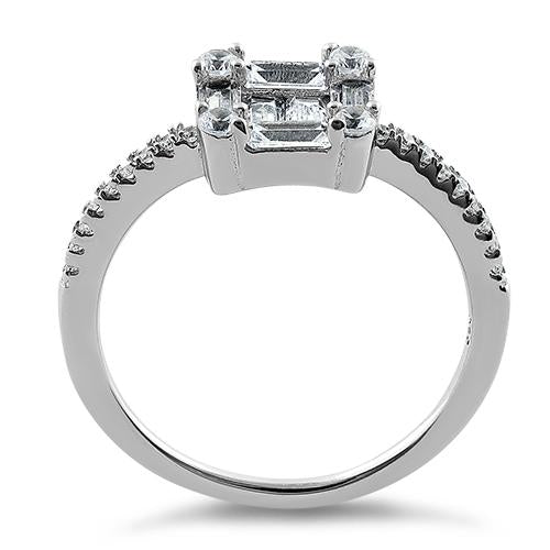 sterling silver baguette straight & round clear cz ring sterling silver baguette straight & round clear cz ring