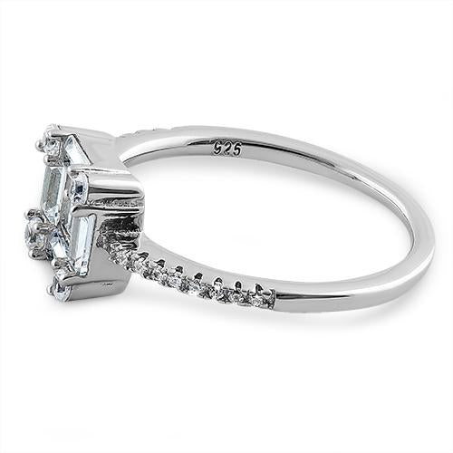 sterling silver baguette straight & round clear cz ring sterling silver baguette straight & round clear cz ring