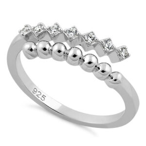 sterling silver beads and cz adjustable size ring