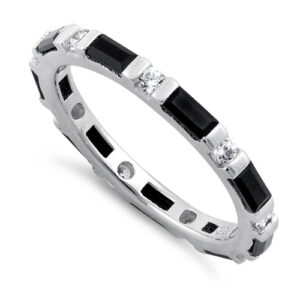 sterling silver black and white cz eternity ring