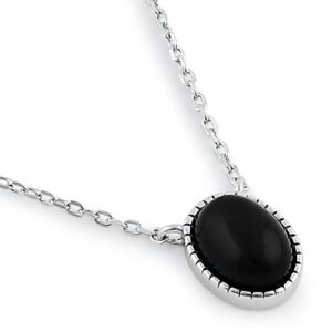 sterling silver black agate oval stone necklace