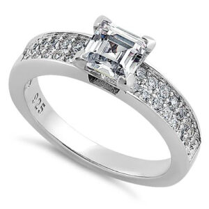 sterling silver asscher cut clear cz engagement ring