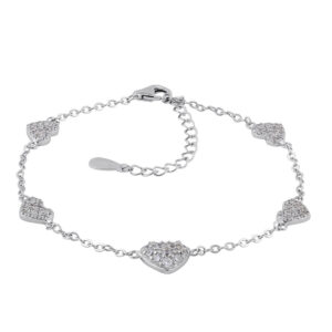 sterling silver clear cz heart charm bracelet