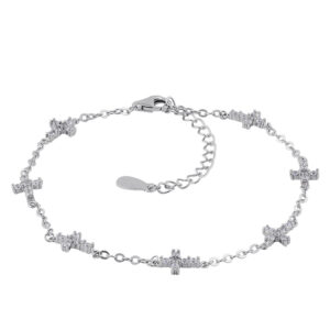 sterling silver clear cz cross charm bracelet
