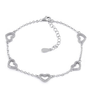 sterling silver clear cz heart charm bracelet
