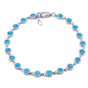 sterling silver round blue lab opal bracelet