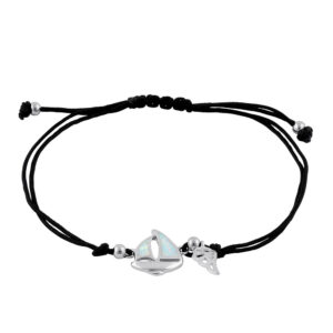 sterling silver winged white lab opal sail boat adjustable silk bracelet
