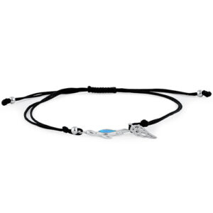 sterling silver winged blue lab opal flatback sea turtle adjustable silk bracelet