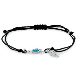 sterling silver winged blue lab opal turtle adjustable silk bracelet