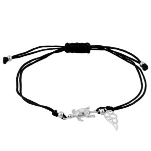 sterling silver winged white lab opal turtle adjustable silk bracelet