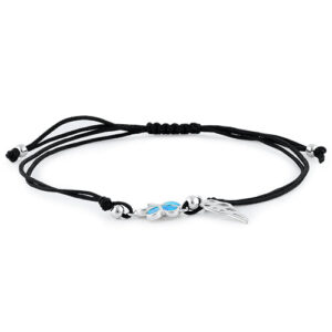 sterling silver winged blue lab opal plumeria adjustable silk bracelet