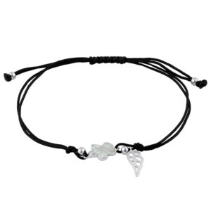 sterling silver winged white lab opal plumeria adjustable silk bracelet