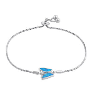sterling silver clear cz and blue opal butterfly box bracelet