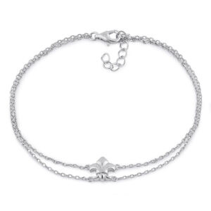 sterling silver fleur de lies double chain bracelet
