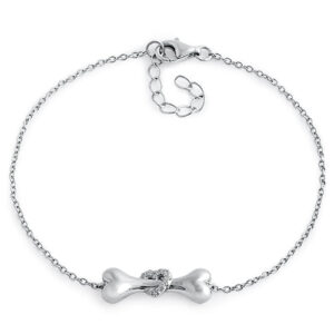 sterling silver dog bone clear heart cz bracelet