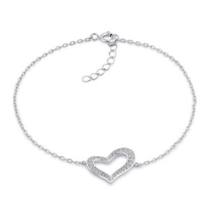 sterling silver clear cz heart bracelet