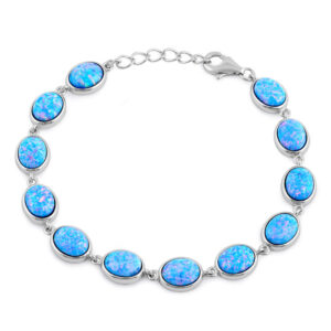 sterling silver blue lavender lab opal 9.0mm x 7.0mm oval beads bracelet