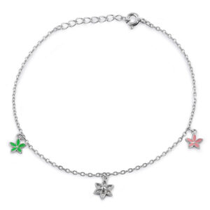 sterling silver dainty multi colored charm flower hand painted clear cz bracelet