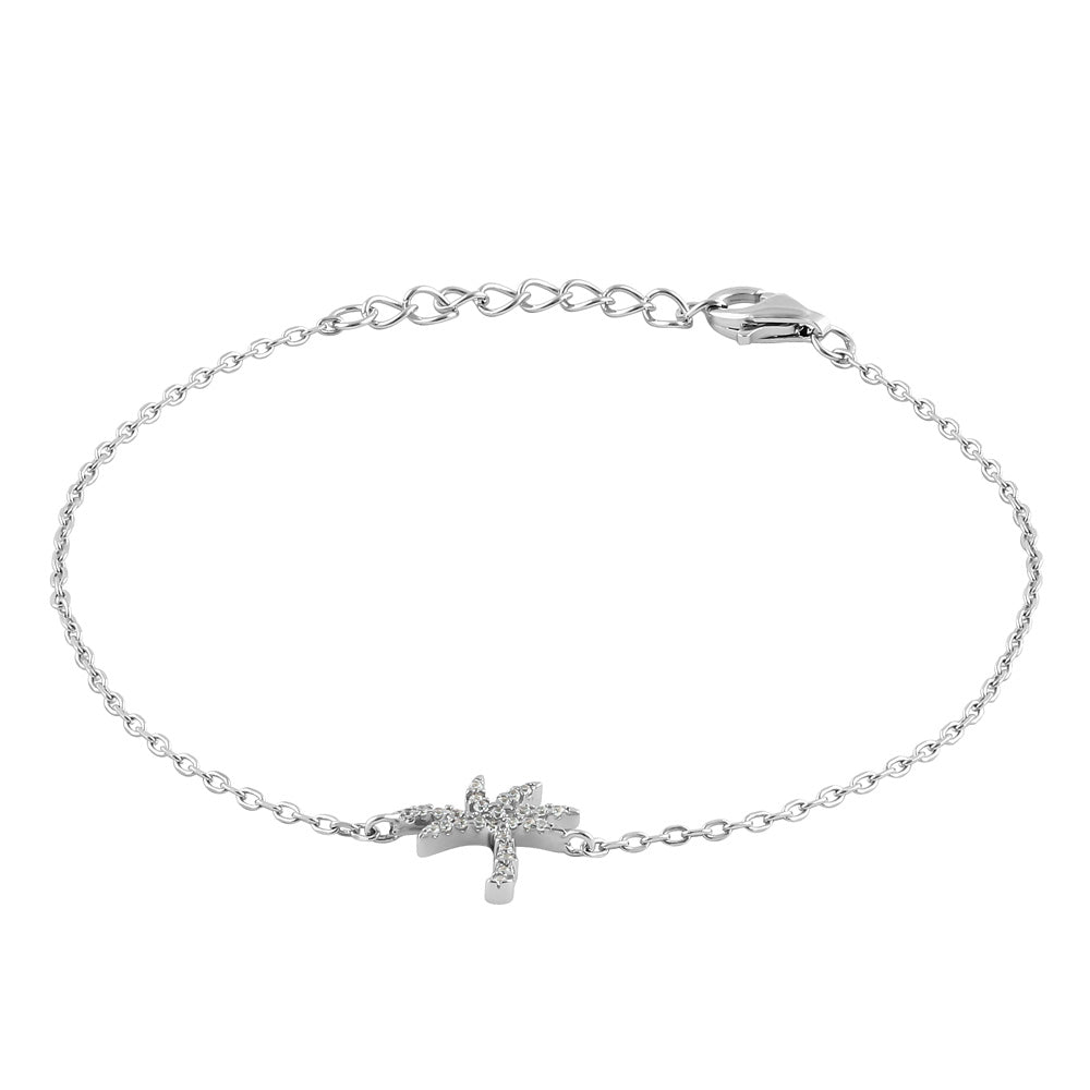 sterling silver palm tree round cut clear cz bracelet sterling silver palm tree round cut clear cz bracelet