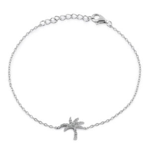 sterling silver palm tree round cut clear cz bracelet