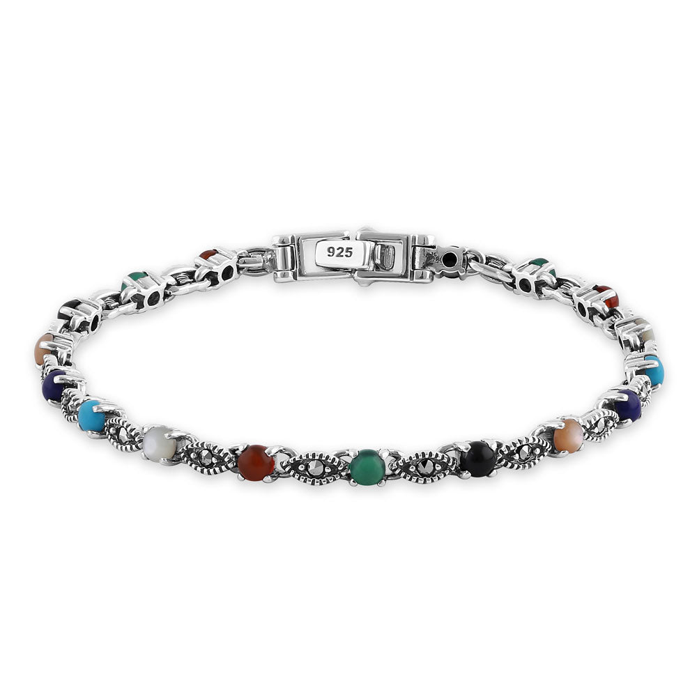 sterling silver eternal round rainbow marquise marcasite bracelet sterling silver eternal round rainbow marquise marcasite bracelet