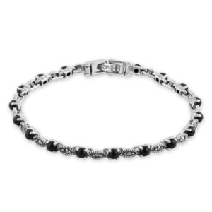 sterling silver eternal round black onyx marquise marcasite bracelet