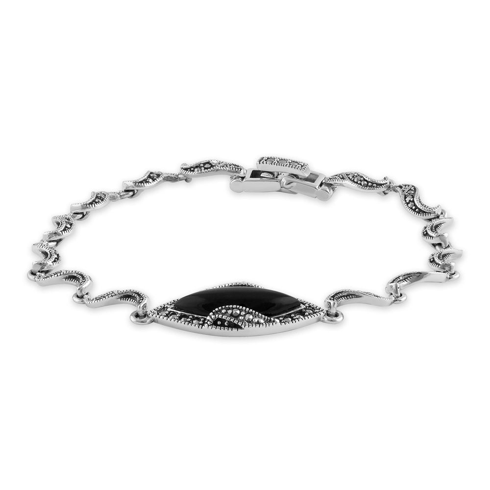 sterling silver marquise twist black onyx marcasite bracelet sterling silver marquise twist black onyx marcasite bracelet