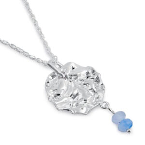 sterling silver round hammered and dusty blue bead necklace