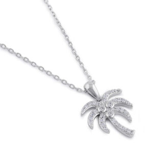 sterling silver clear cz palm tree necklace