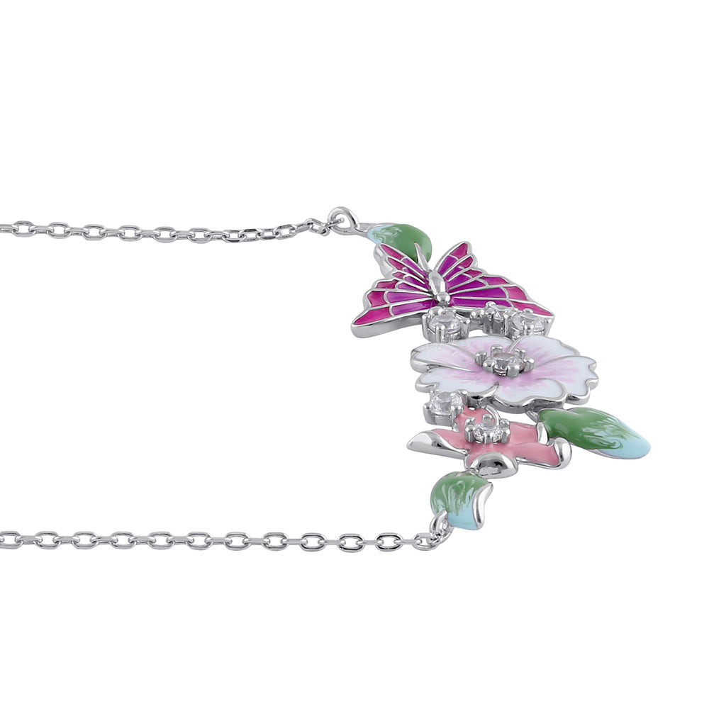sterling silver clear cz enamel floral necklace sterling silver clear cz enamel floral necklace