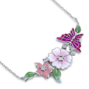 sterling silver clear cz enamel floral necklace
