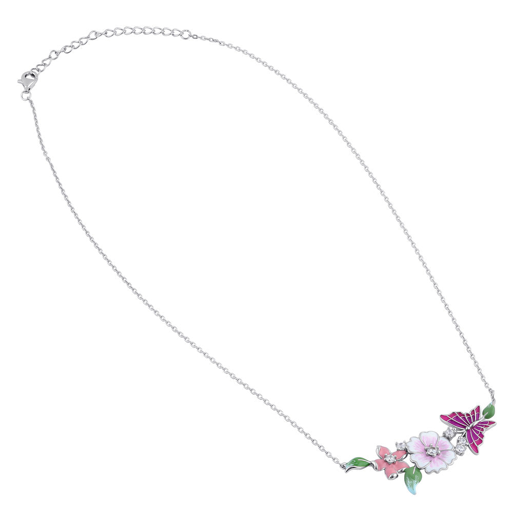 sterling silver clear cz enamel floral necklace sterling silver clear cz enamel floral necklace
