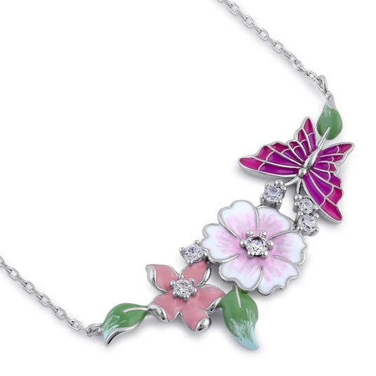 sterling silver clear cz enamel floral necklace sterling silver clear cz enamel floral necklace