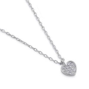 sterling silver clear cz dainty heart necklace