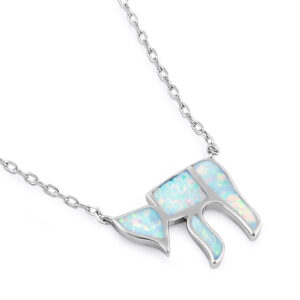 sterling silver white lab opal health symbol necklace