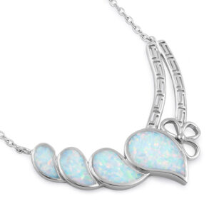 sterling silver white lab opal curved drops greek necklace