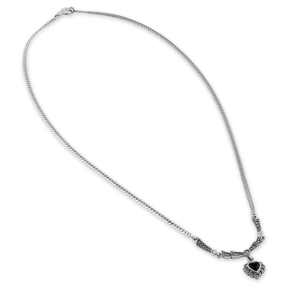 sterling silver victorian black onyx heart halo marcasite necklace sterling silver victorian black onyx heart halo marcasite necklace