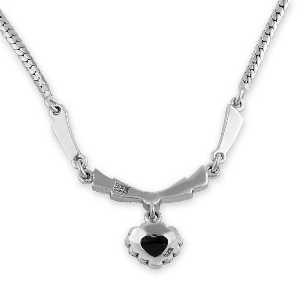 sterling silver victorian black onyx heart halo marcasite necklace sterling silver victorian black onyx heart halo marcasite necklace