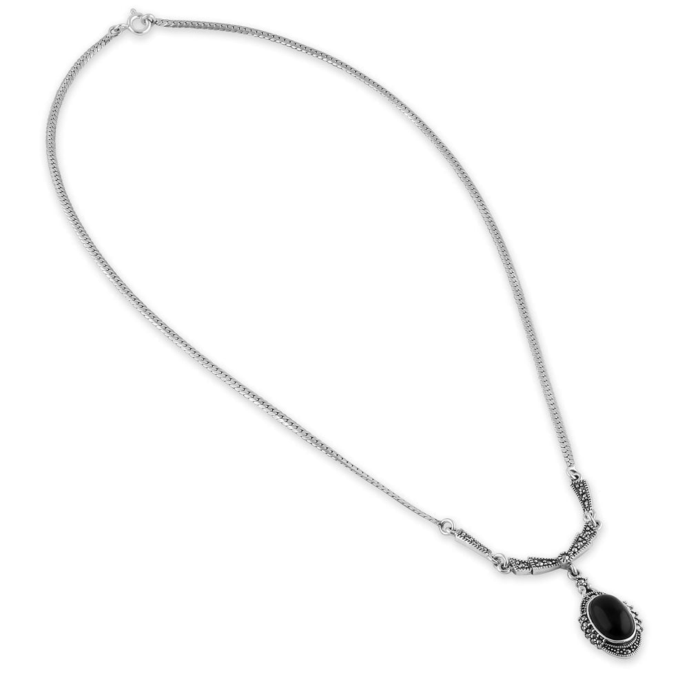 sterling silver victorian black onyx oval halo marcasite necklace sterling silver victorian black onyx oval halo marcasite necklace