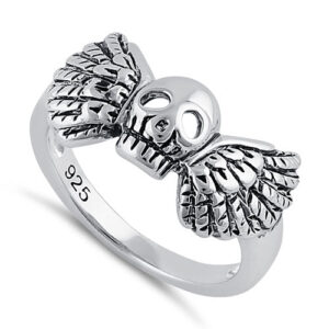 sterling silver winged skull ring