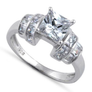 sterling silver clear princess cut engagement cz ring