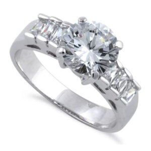 sterling silver clear round cut engagement cz ring